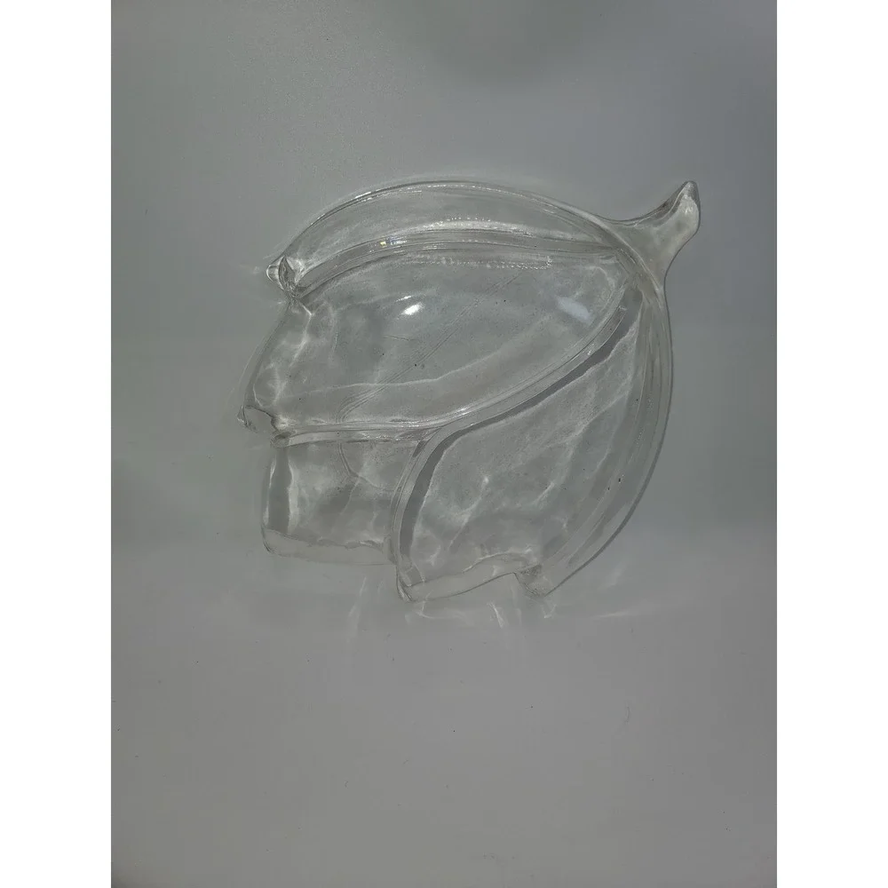 Vintage Clear Pressed Glass Leaf Divided Trinket Dish 3 Section Serving Tray 8in